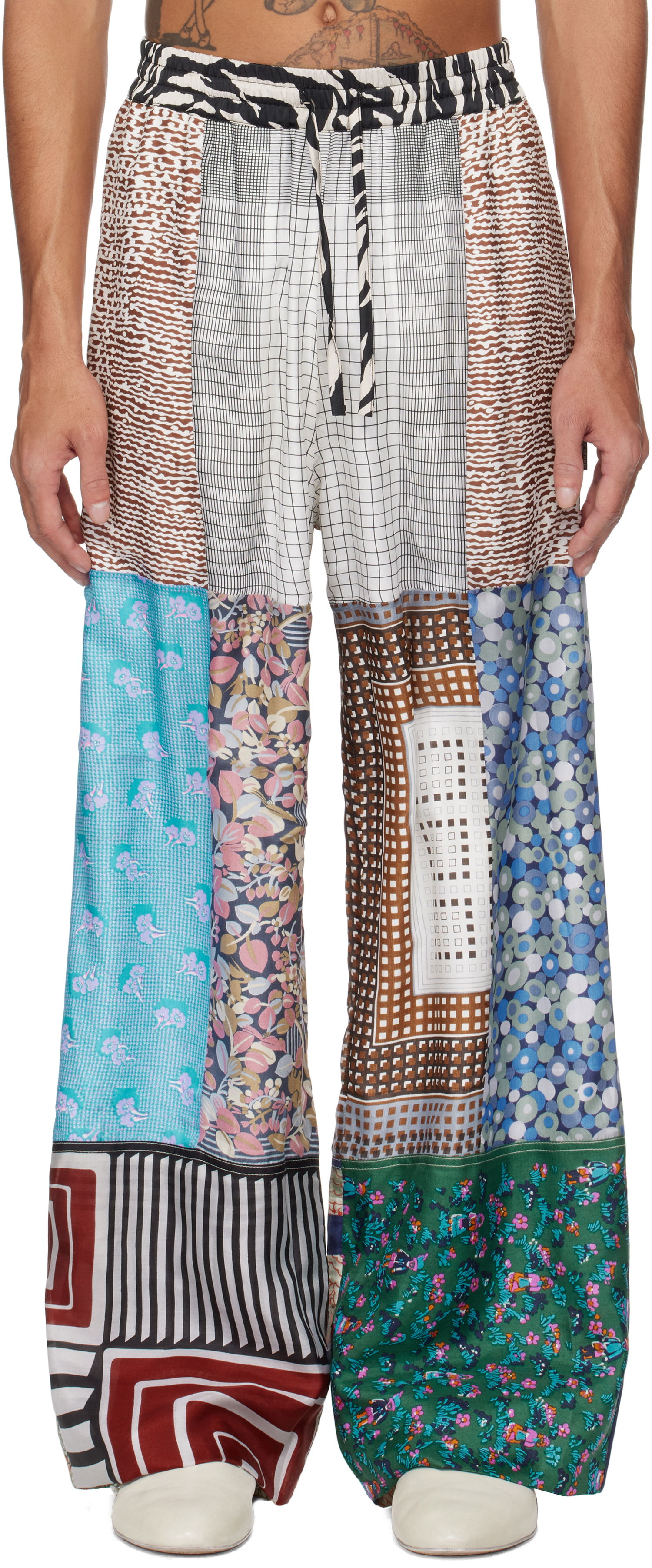 Bukser Marine Serre Marine Serre Regenerated Silk Scarves Drawstring Patchwork Sweatpants Flerfarvet | UPA054A UWOV0028, 0
