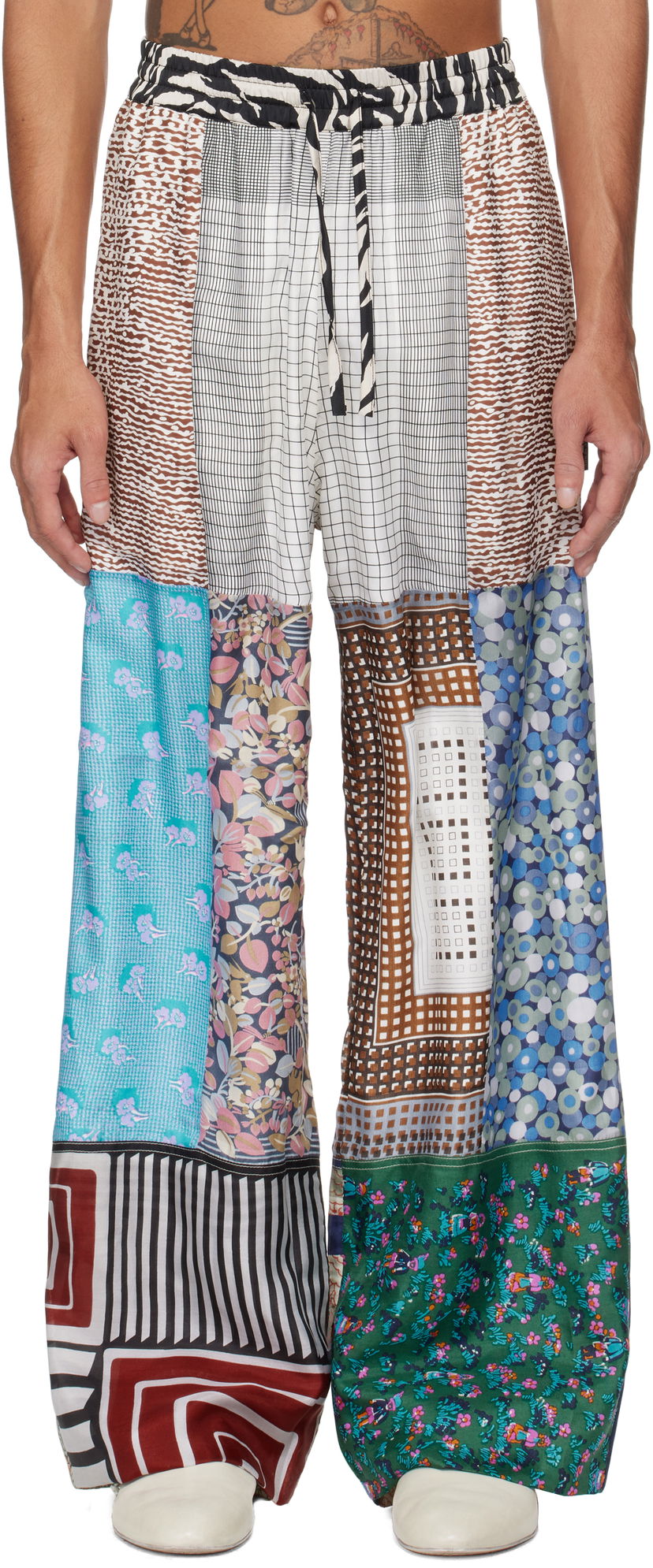 Bukser Marine Serre Marine Serre Regenerated Silk Scarves Drawstring Patchwork Sweatpants Flerfarvet | UPA054A UWOV0028