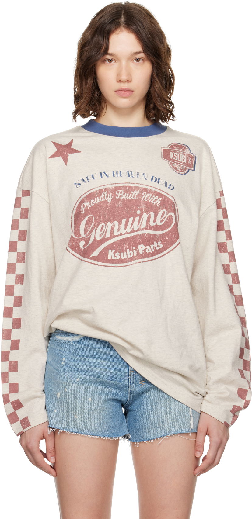 T-shirt Ksubi Ksubi Pitt Lane Boyfriend Long Sleeve T-Shirt Beige | WPF25TE006