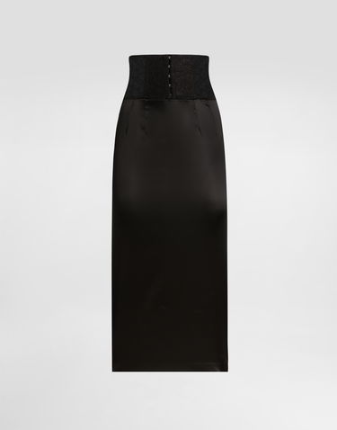 Nederdel Dolce & Gabbana Dolce & Gabbana Satin Calf-Length Skirt with Corset Belt Sort | F4CI1TFURADN0000, 0