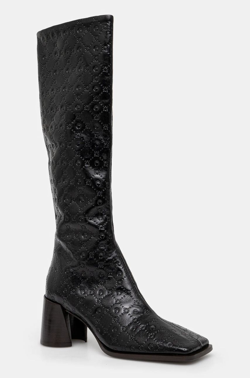 Sneakers og sko Marine Serre Moonogram Embossed Leather Ms Block High Heel Boots Sort | WFW038A.CLEA0051, 0