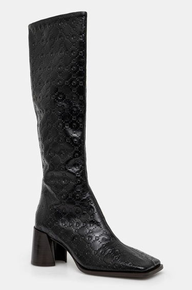 Sneakers og sko Marine Serre Moonogram Embossed Leather Ms Block High Heel Boots Sort | WFW038A.CLEA0051, 0