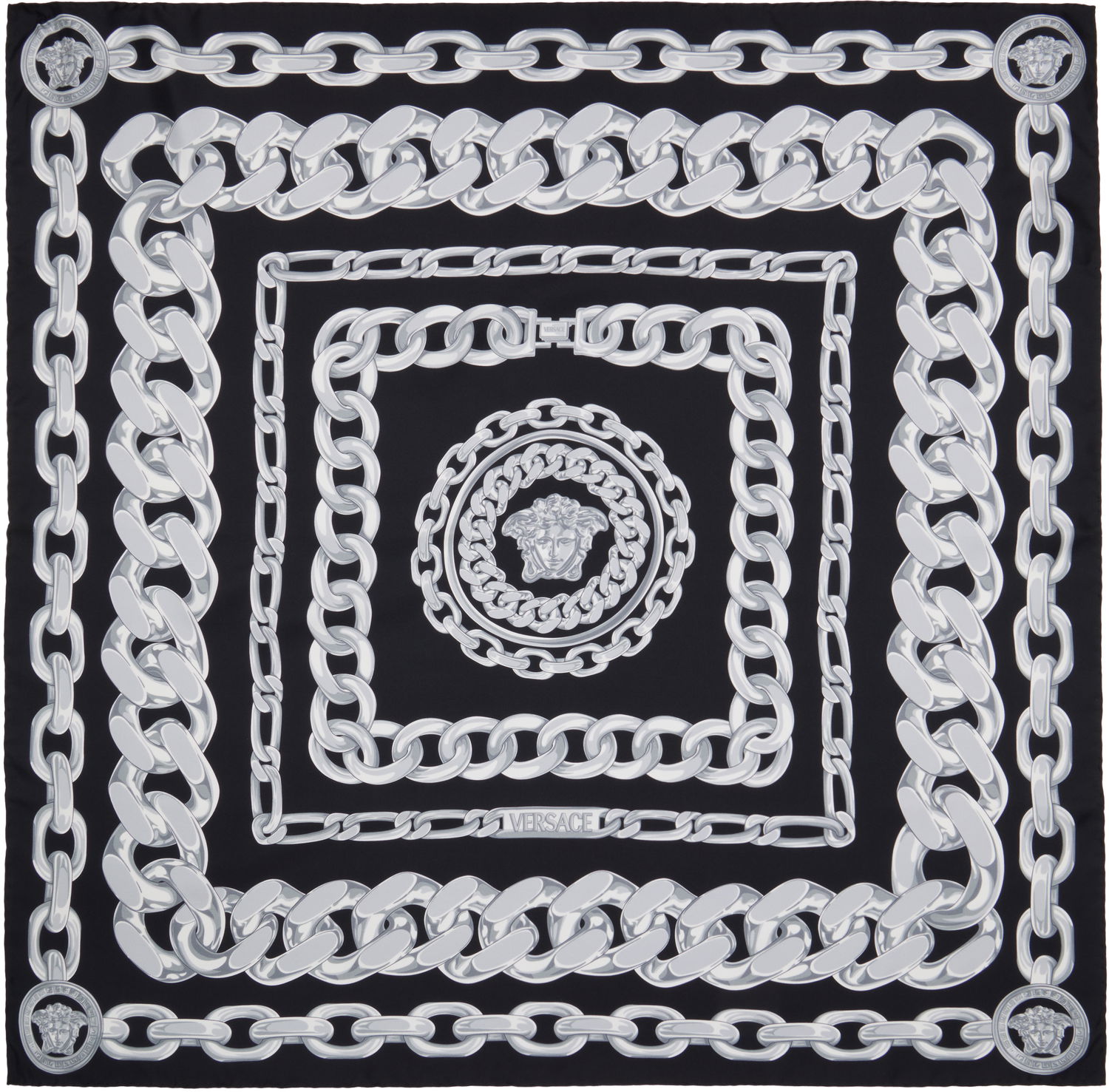 Tørklæde Versace Versace Medusa Chains Large Silk Scarf Sort | 1001600_1A13762, 0