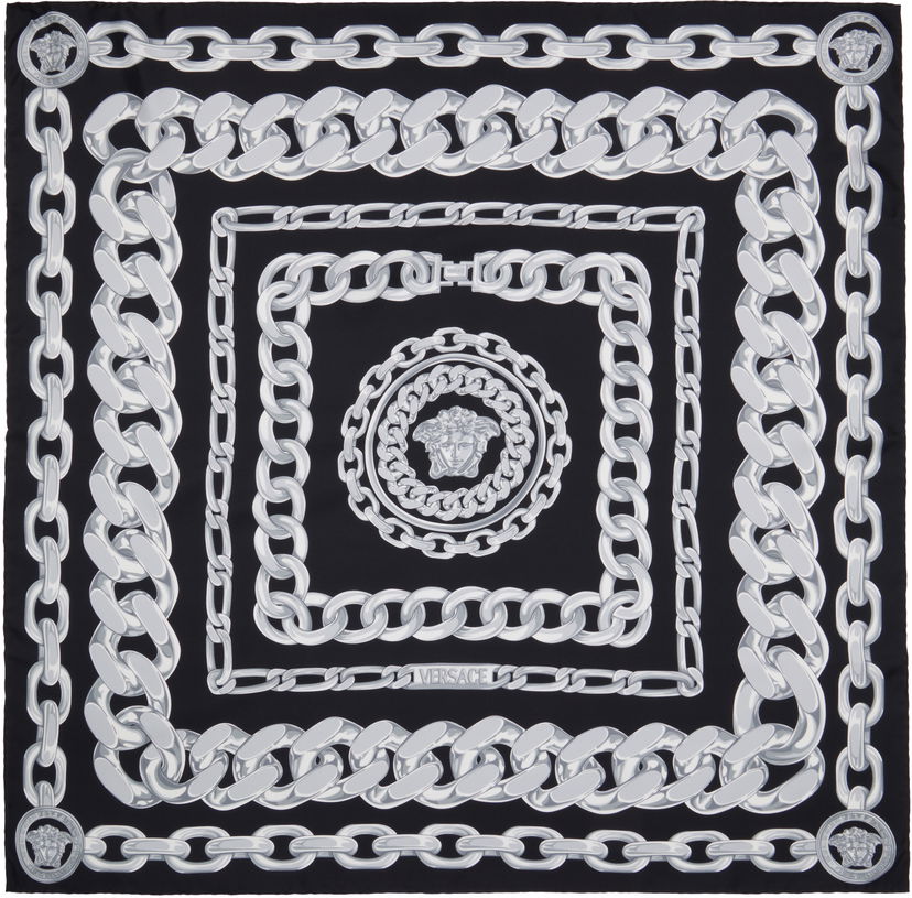 Tørklæde Versace Versace Medusa Chains Large Silk Scarf Sort | 1001600_1A13762