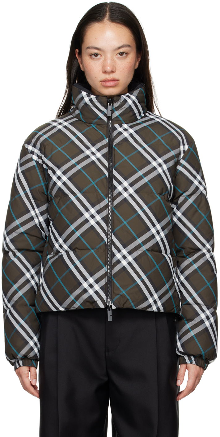 Puffer jakke Burberry Khaki Check Reversible Down Puffer Jacket Grøn | 8096131, 0