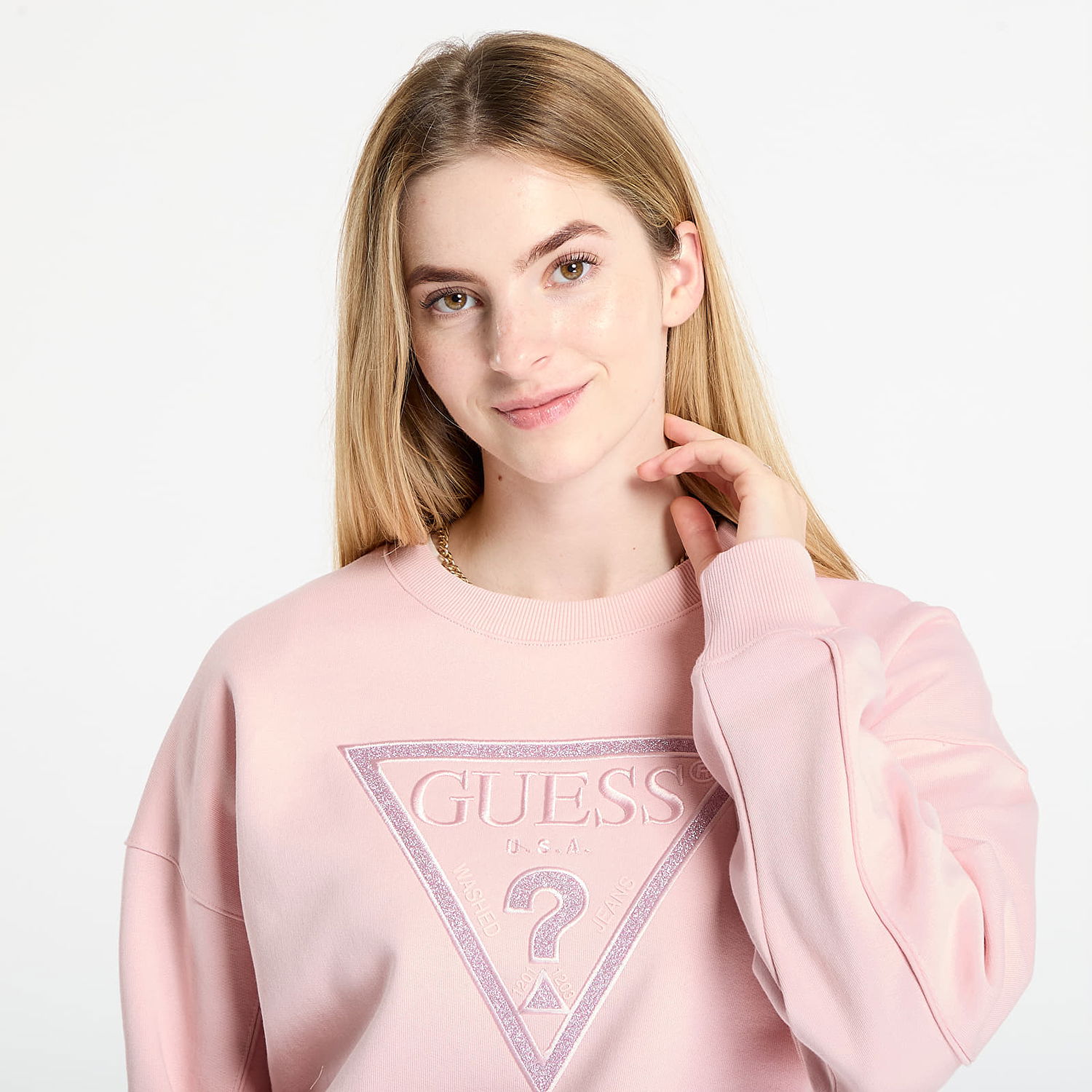 Sweatshirt GUESS GUESS Triangle Glitter Sweatshirt Lyserød | W5BQ11KC8I1-G66B, 1