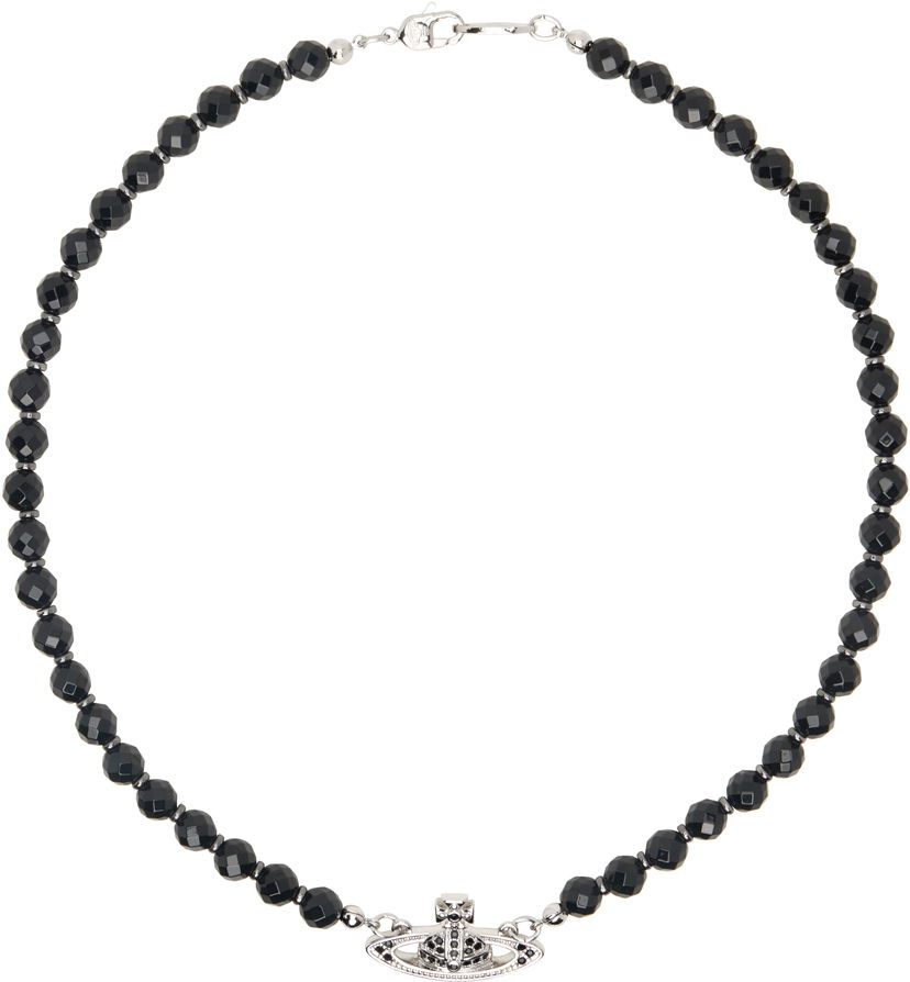 Halskæde Vivienne Westwood Silver & Black Choker Sort | 6303002F-02P178-CN