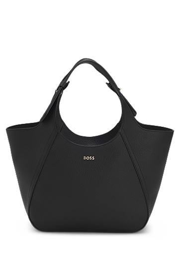 Mulepose BOSS Grained-leather tote bag with logo lettering Sort | 50552118