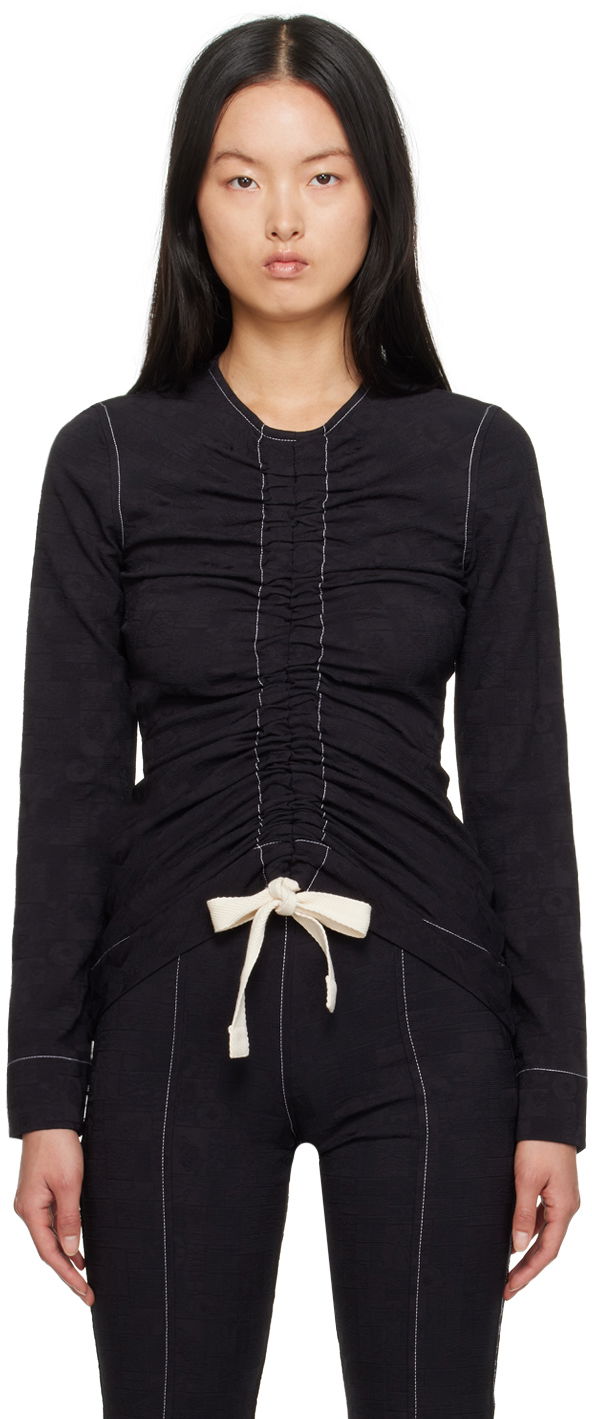 Skjorte GANNI GANNI Drawstring Long Sleeve Blouse Sort | F7369, 0
