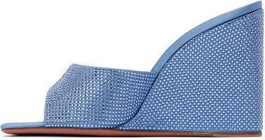 Tilbehør Amina Muaddi Amina Muaddi Lupita Crystal Wedge Sandals Blå | LUPITA CRYSTAL WEDGE SATIN, 2
