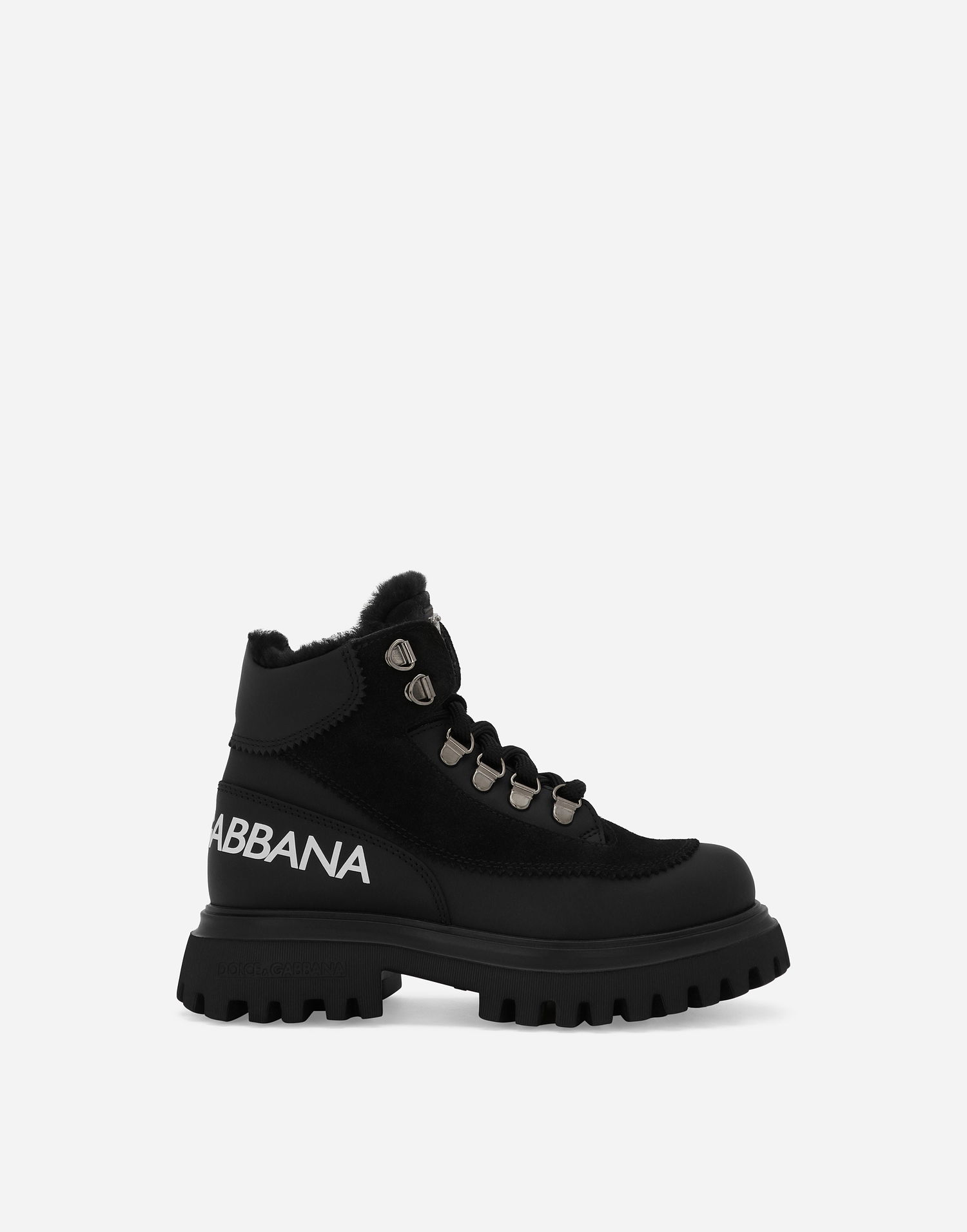 Tilbehør Dolce & Gabbana Dolce & Gabbana Nubuck and Calfskin Ankle Boots with Logo Sort | DA5177AL69680999, 0