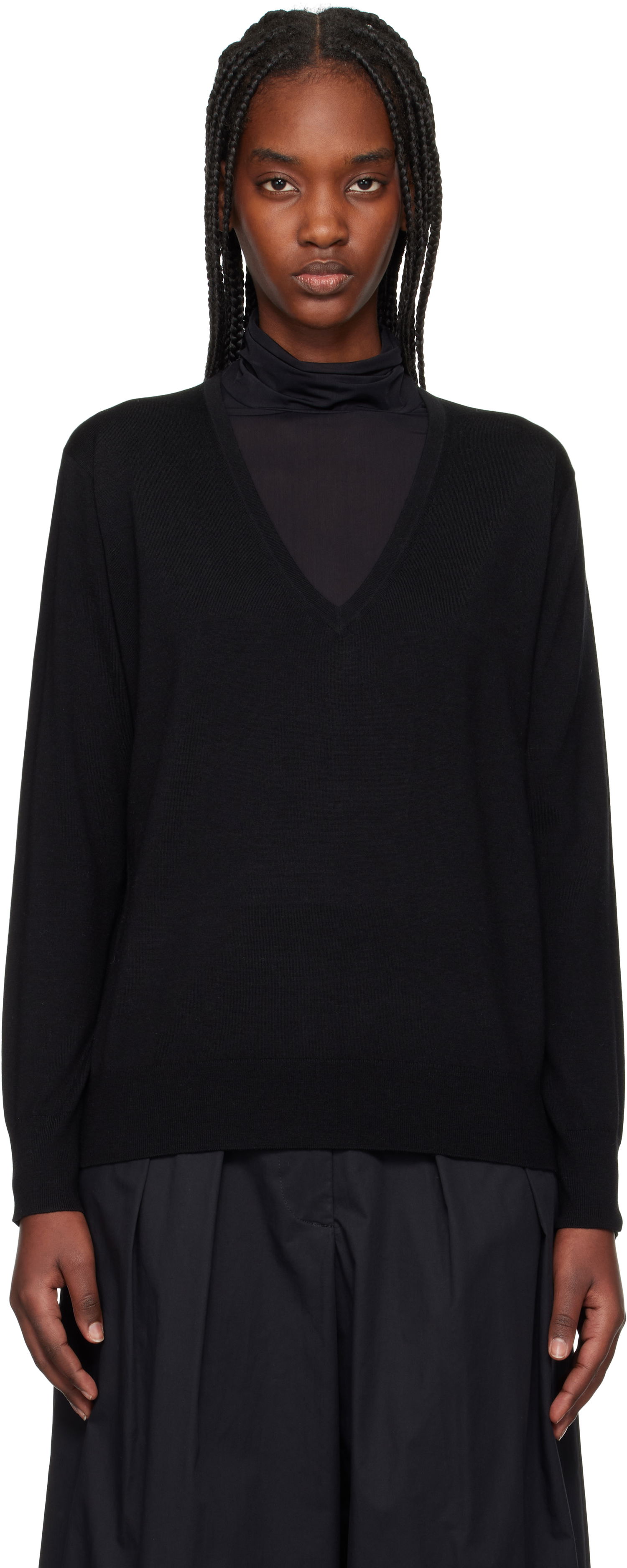 Sweater Dries Van Noten Dries Van Noten Merino Wool V-Neck Sweater Sort | 251-011202-1700, 0