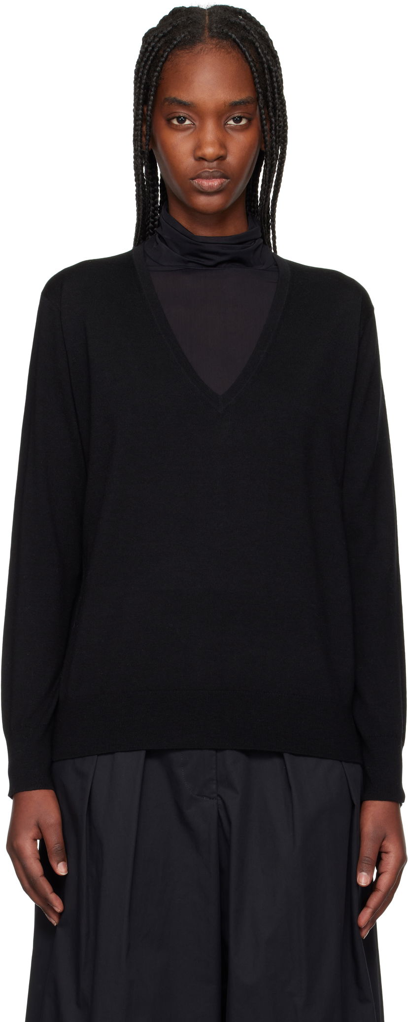 Sweater Dries Van Noten Dries Van Noten Merino Wool V-Neck Sweater Sort | 251-011202-1700