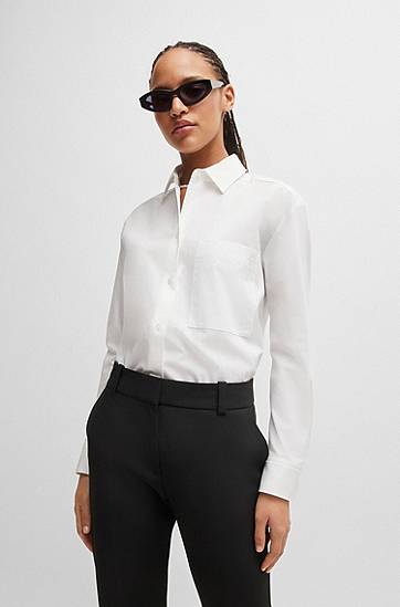 Skjorte BOSS Oversized-Fit Cotton Canvas Blouse with Embroidered Logo Hvid | 50515741, 1