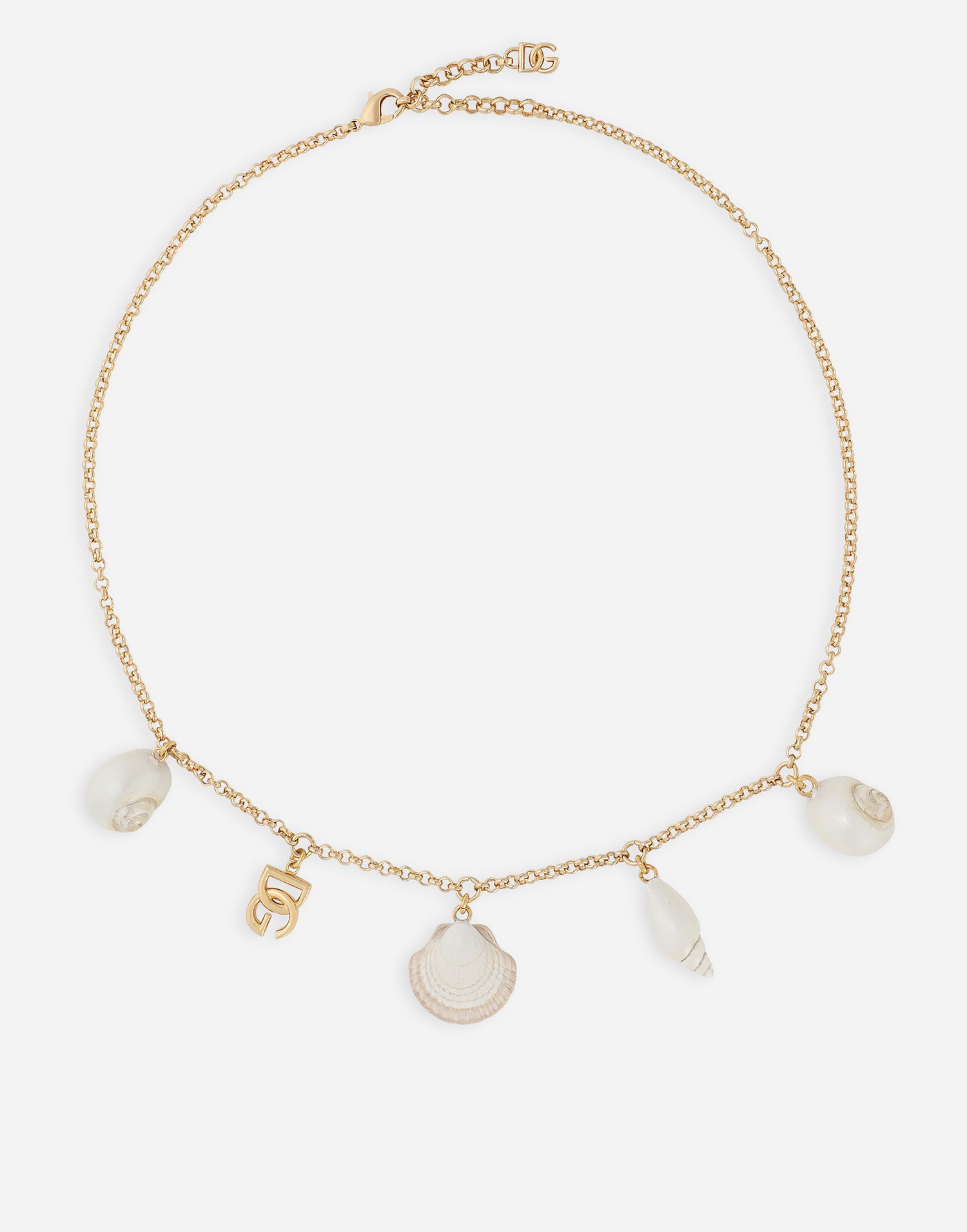 Halskæde Dolce & Gabbana Gold Chain Necklace With Seashells And Logo Pendant Metalisk | WNQ6C5W1111ZOO00, 0