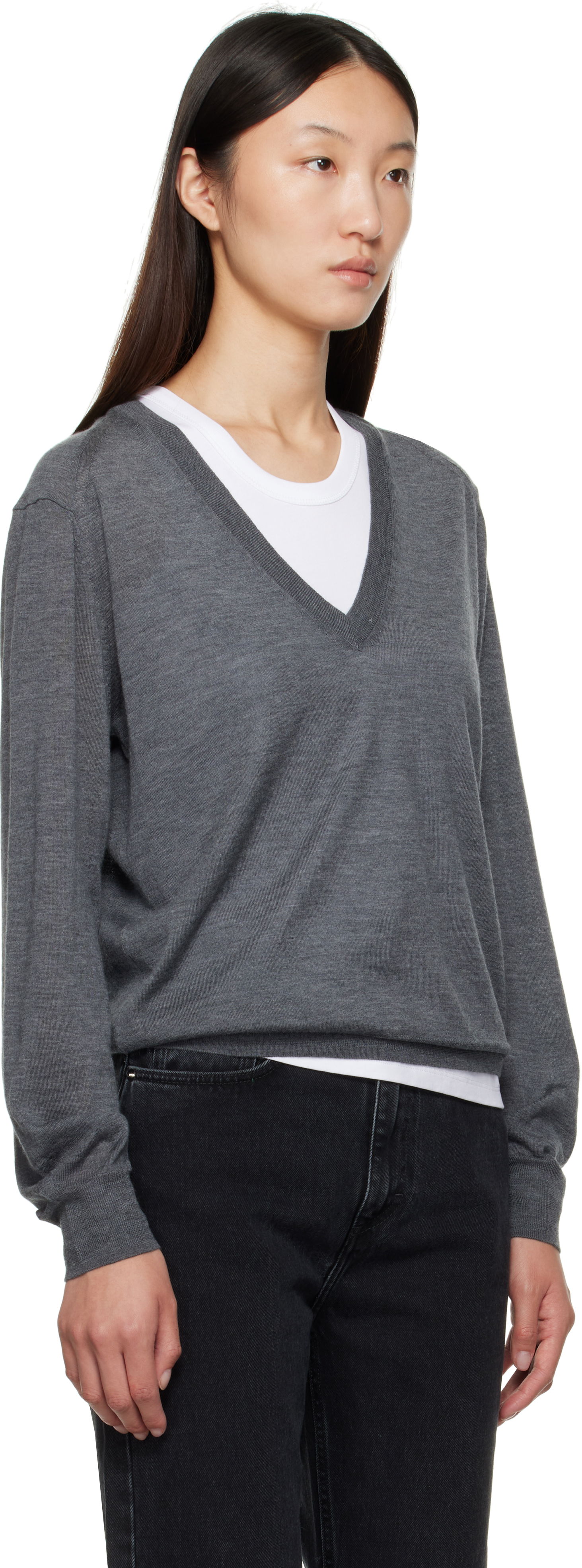 Sweater Loulou de Saison Loulou de Saison Julio Cashmere V-Neck Sweater Grå | JULIO, 1