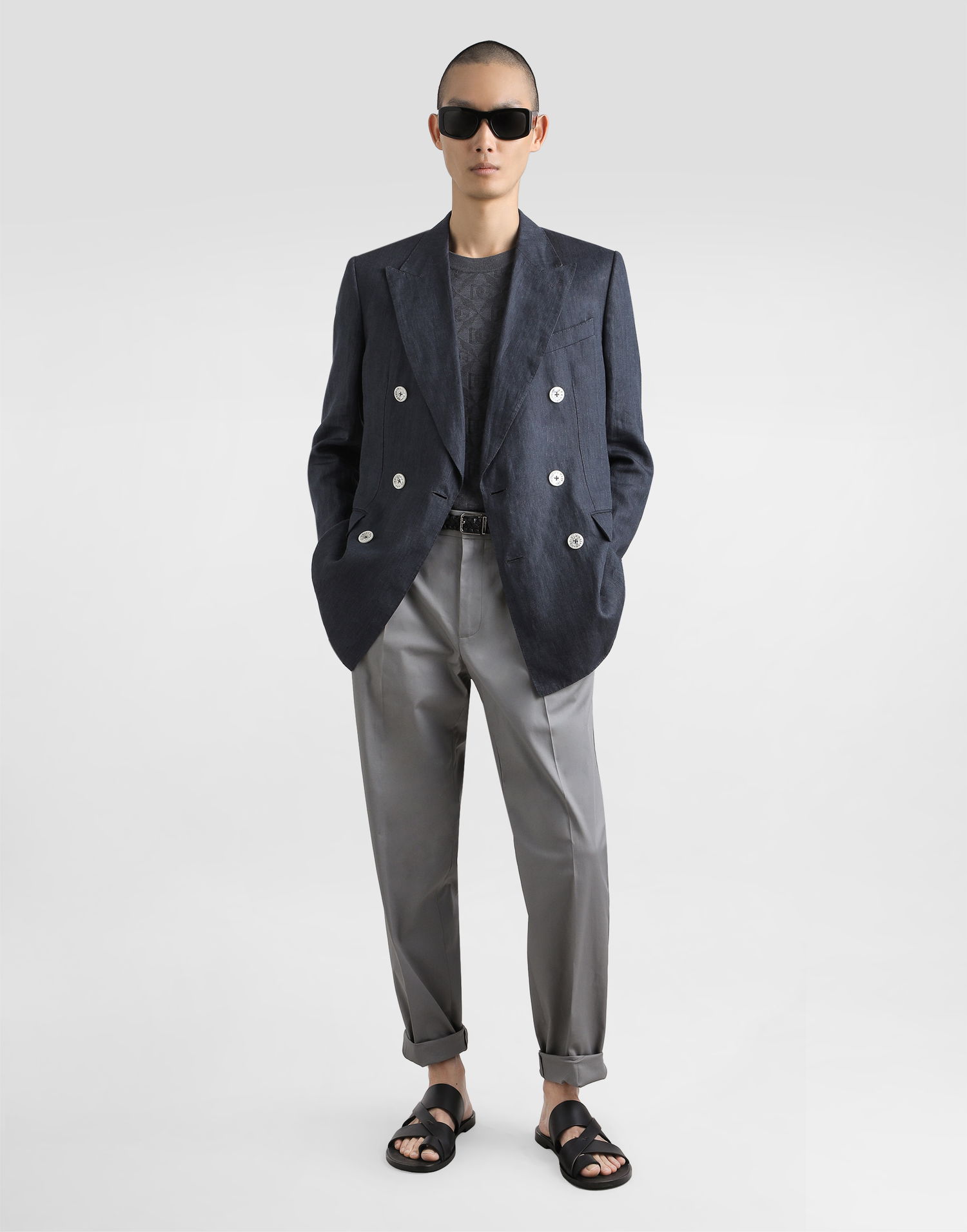 Jakke Dolce & Gabbana Dolce & Gabbana Sicilia Light Double-breasted Linen Canvas Jacket Grå | G2QS7TFU4MFN9833, 1