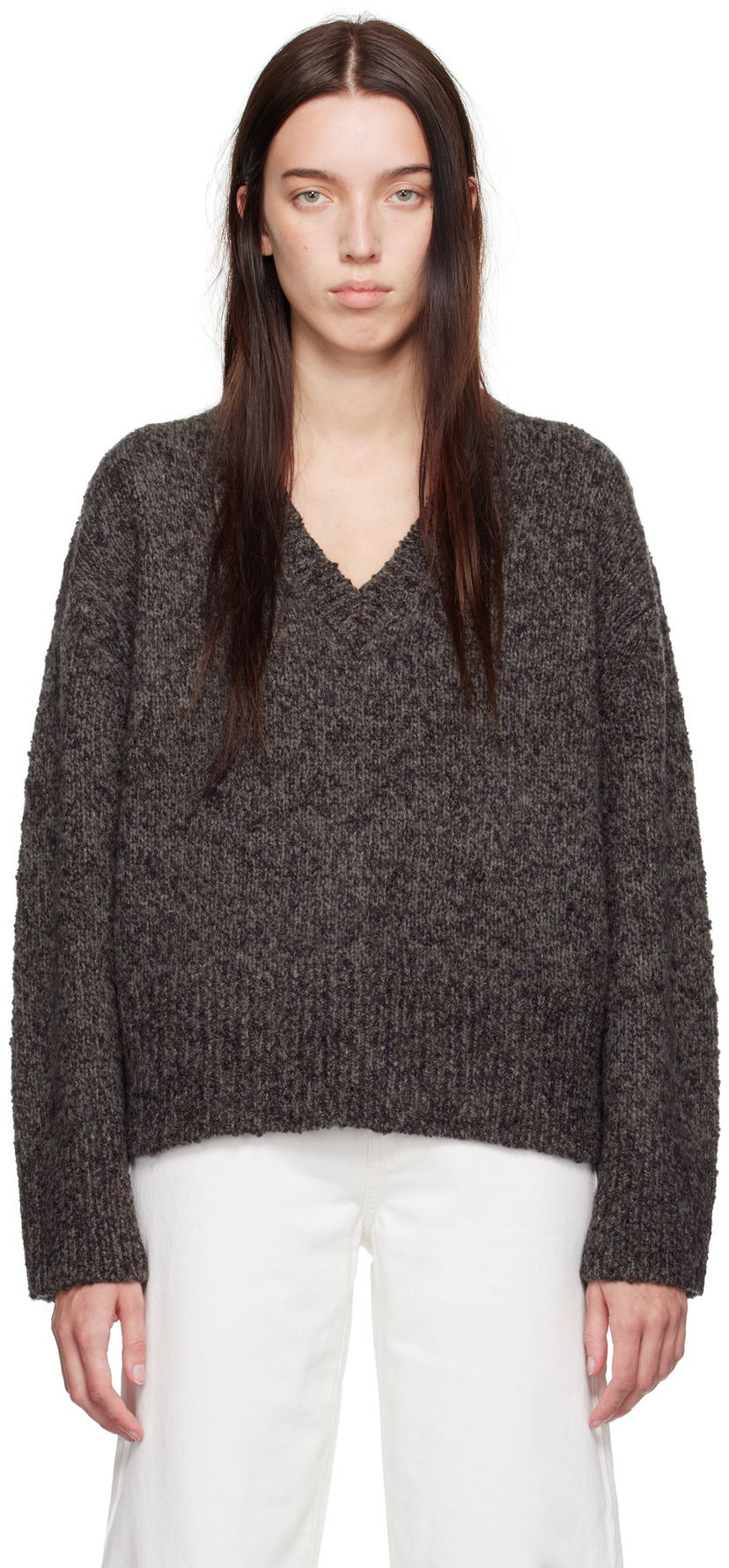 Sweater CALVIN KLEIN Oversized V-Neck Sweater Grå | 81WL397-LBL