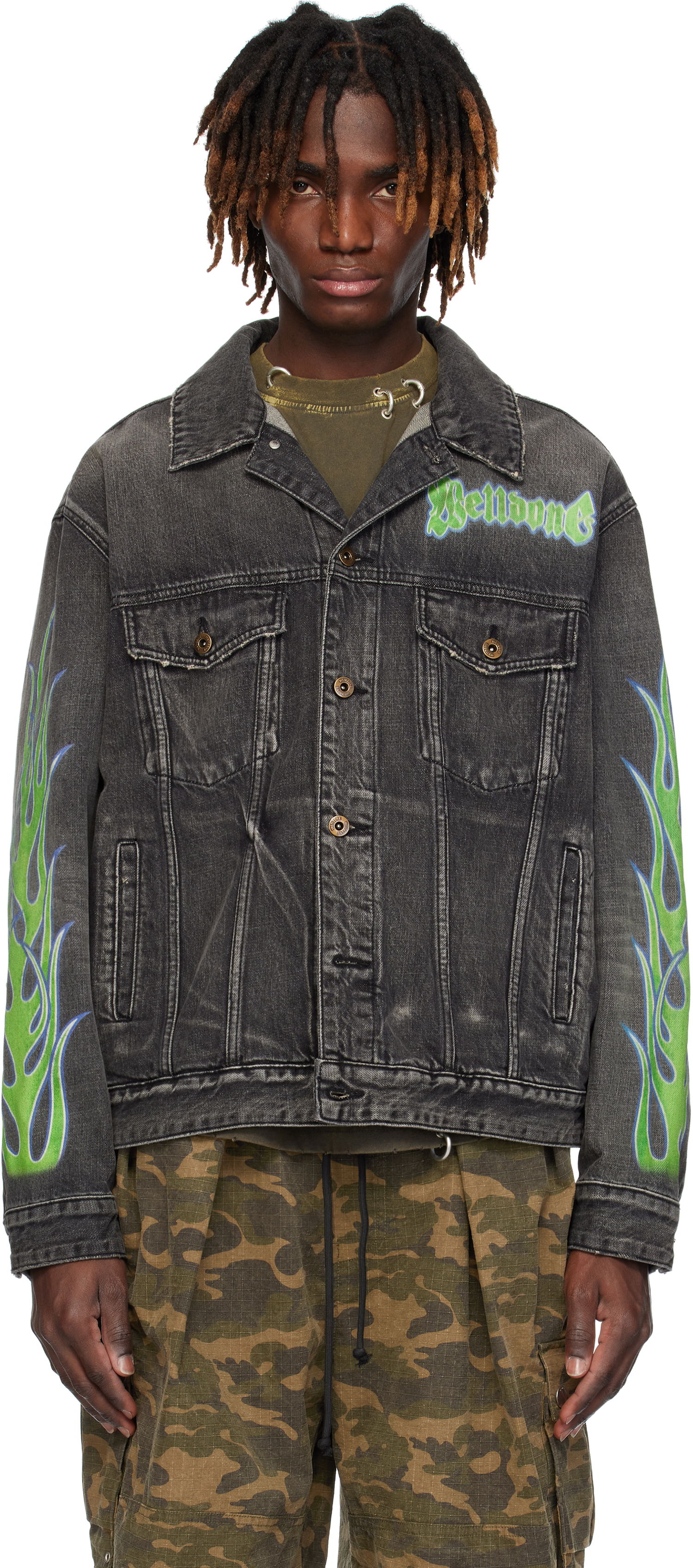 Jakke We11done We11done Blaze Logo Denim Jacket Sort | WD-DJ0-25-318-U-BK, 0
