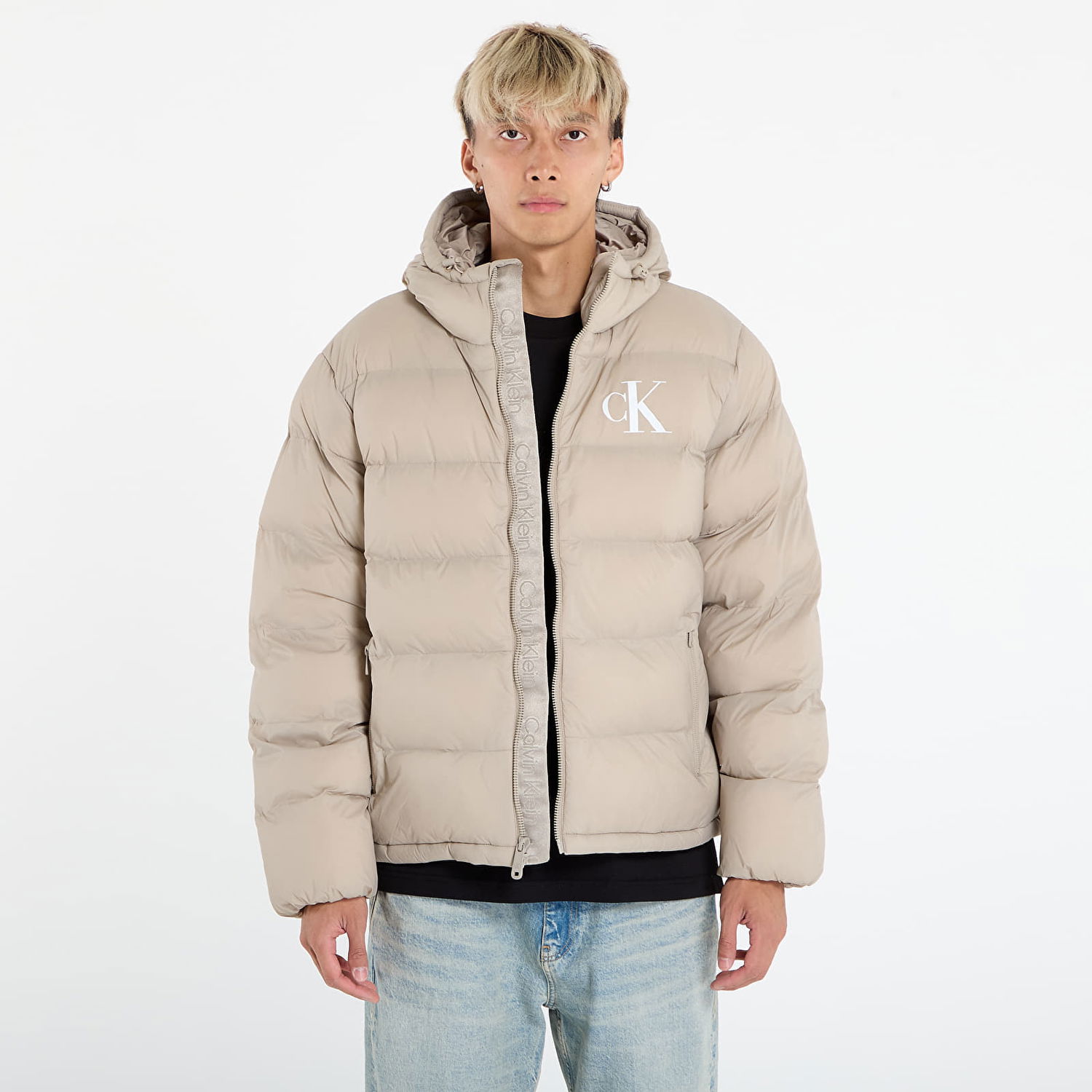 Puffer jakke CALVIN KLEIN Calvin Klein Jeans Ls Nylon Monogram Puffer Jacket Beige | LV04RD528G RAK, 0