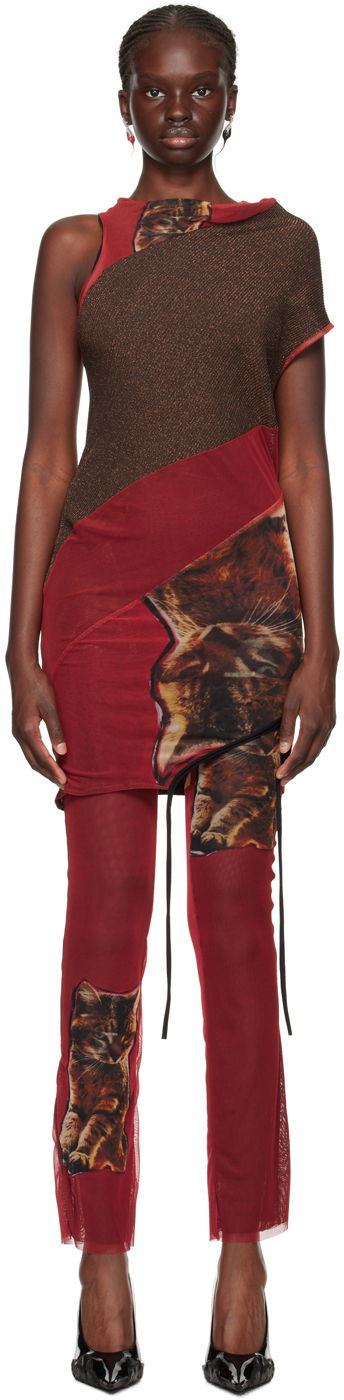 Kjole Ottolinger Ottolinger Cat Print Mesh Mini Dress Rød | 102601