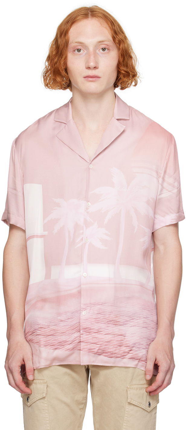 Skjorte Balmain Postcard Print Shirt Lyserød | DH1HN110VF36, 0
