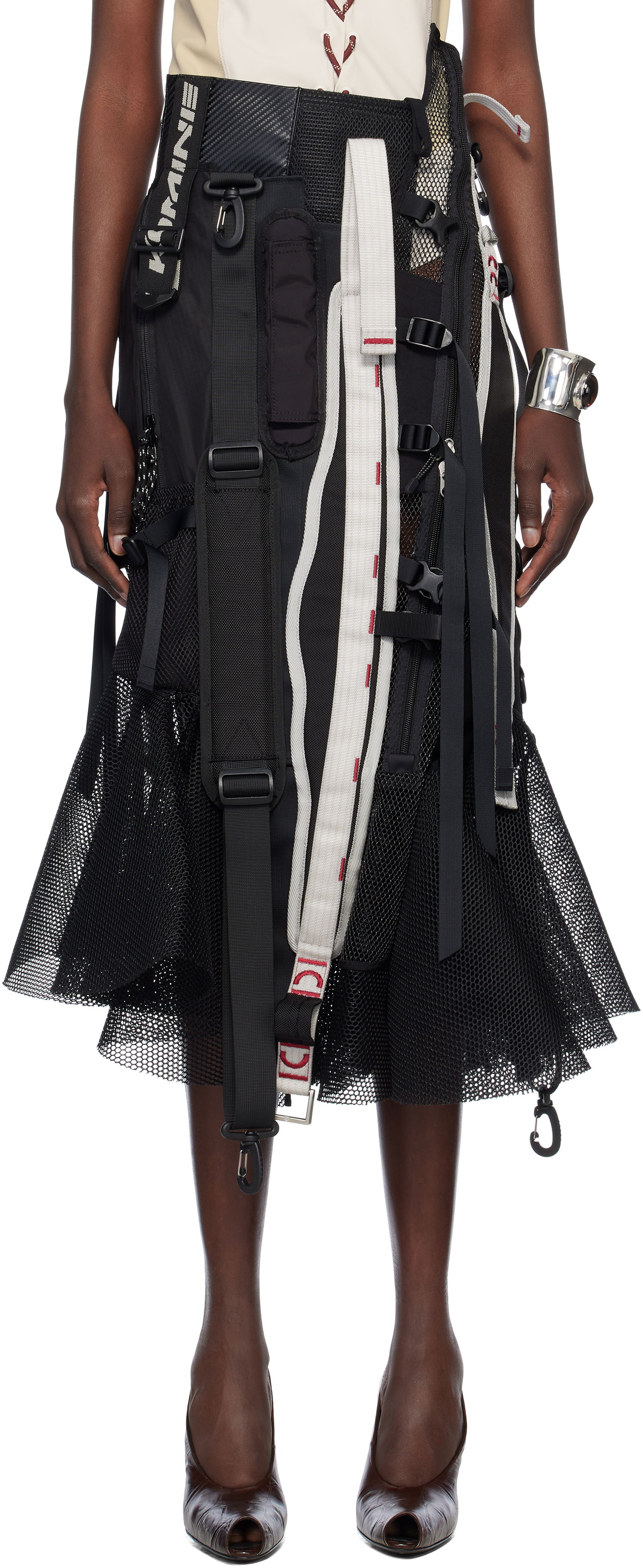 Nederdel Junya Watanabe Junya Watanabe Multi Fabrics Mix Midi Skirt Sort | JO-S016-051-1, 0