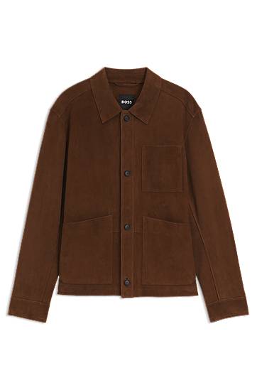 Jakke BOSS Regular-Fit Suede Jacket Brun | 50543204