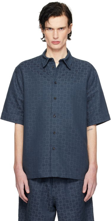 Skjorte Givenchy Shiny Monogram Denim Shirt Blå | BM612P5YCC063, 0