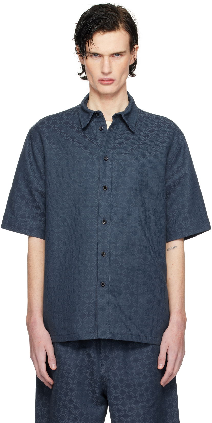 Skjorte Givenchy Shiny Monogram Denim Shirt Blå | BM612P5YCC063
