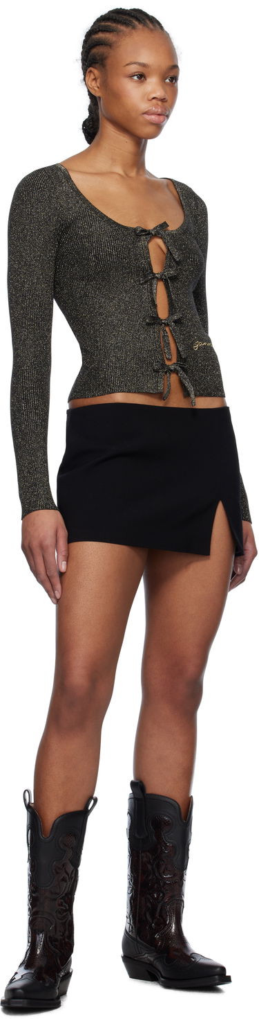 Sweater GANNI GANNI Sparkle Tie String Cardigan Sort | K2358, 3