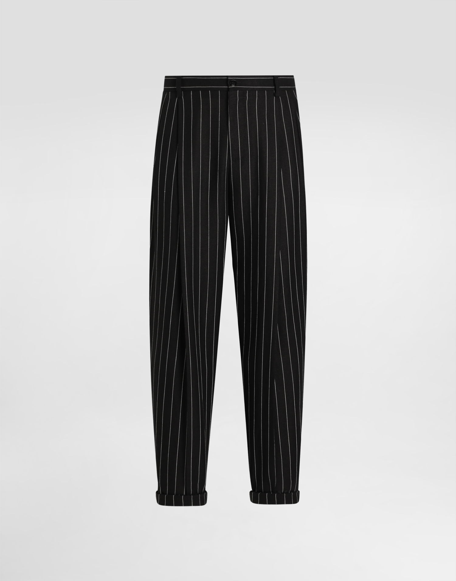 Bukser Dolce & Gabbana Dolce & Gabbana Pinstripe Linen-Blend Double Darts Pants Sort | GP10DTFR3F0S8053, 0
