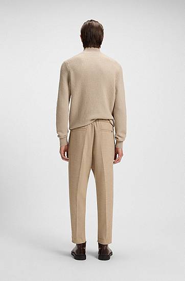Bukser BOSS Tapered-fit pleated trousers in stretch flannel with cuffed hem Beige | 50527924, 1