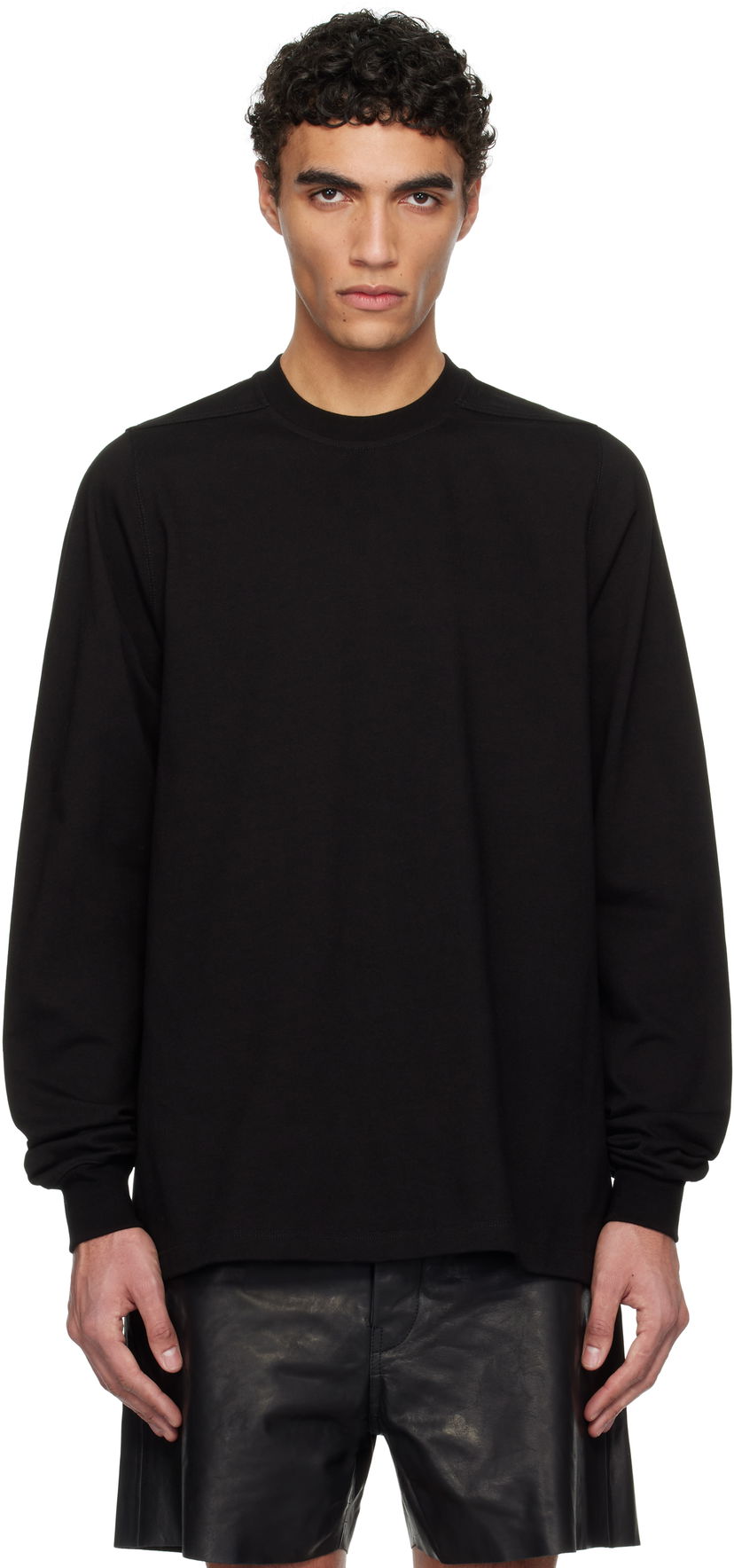 Sweater Rick Owens Rick Owens Hollywood Short Crewneck Long Sleeve Sweatshirt Sort | RU01E5277 BA