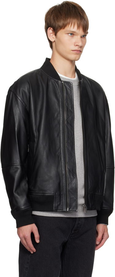 Bomberjakke BOSS Regular-Fit Textured Leather Bomber Jacket Sort | 50547545, 1