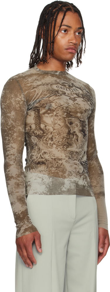 T-shirt Jean Paul Gaultier Jean Paul Gaultier 'The Médaillon' Mesh Long Sleeve Top Brun | 25/03-W-TO305-M006P-6965, 1