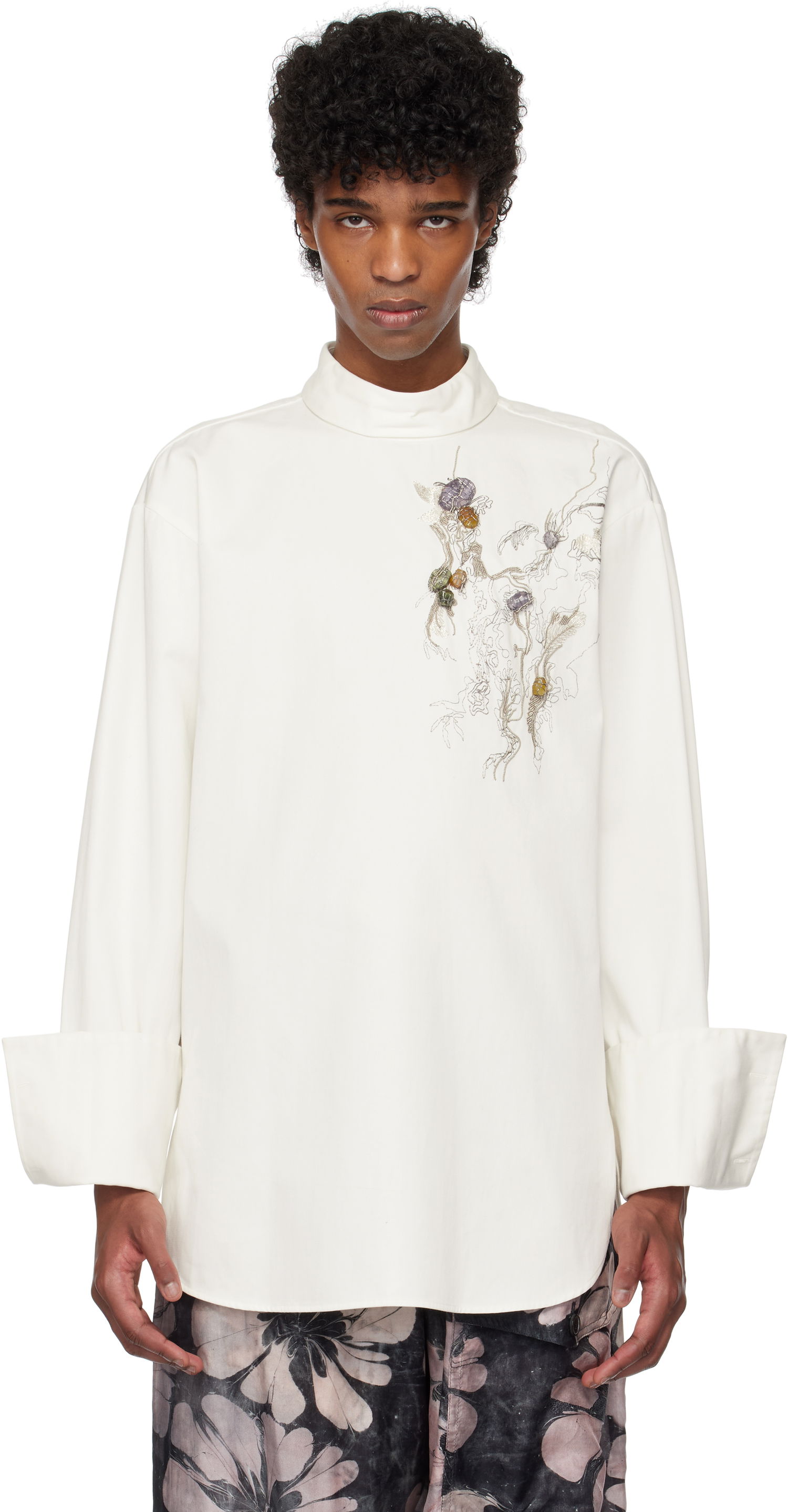 Skjorte Dries Van Noten Dries Van Noten Beaded Appliqué Shirt Hvid | 251-020754-1473, 0