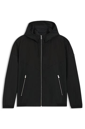 Jakke BOSS Water-Repellent Hooded Poplin Jacket Sort | 50544135