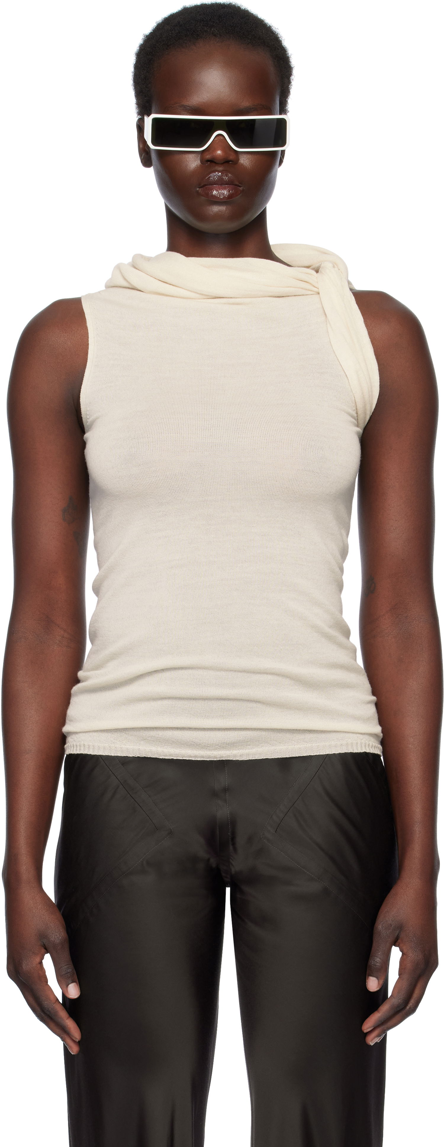 Tanktop Rick Owens Rick Owens Hollywood Banded Tank Top Beige | RP01E7666 M, 0