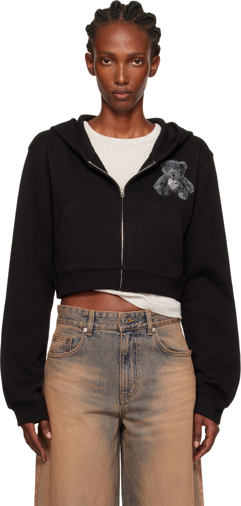 Sweatshirt We11done We11done Teddy Bear Slim-Fit Zip-Up Hoodie Sort | WD-TJ2-25-870-W-BK
