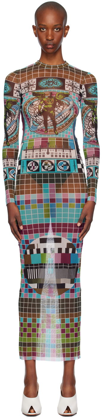 Kjole Jean Paul Gaultier Jean Paul Gaultier Printed Mesh Maxi Dress Flerfarvet | 24/31-F-RO264-T569-5090