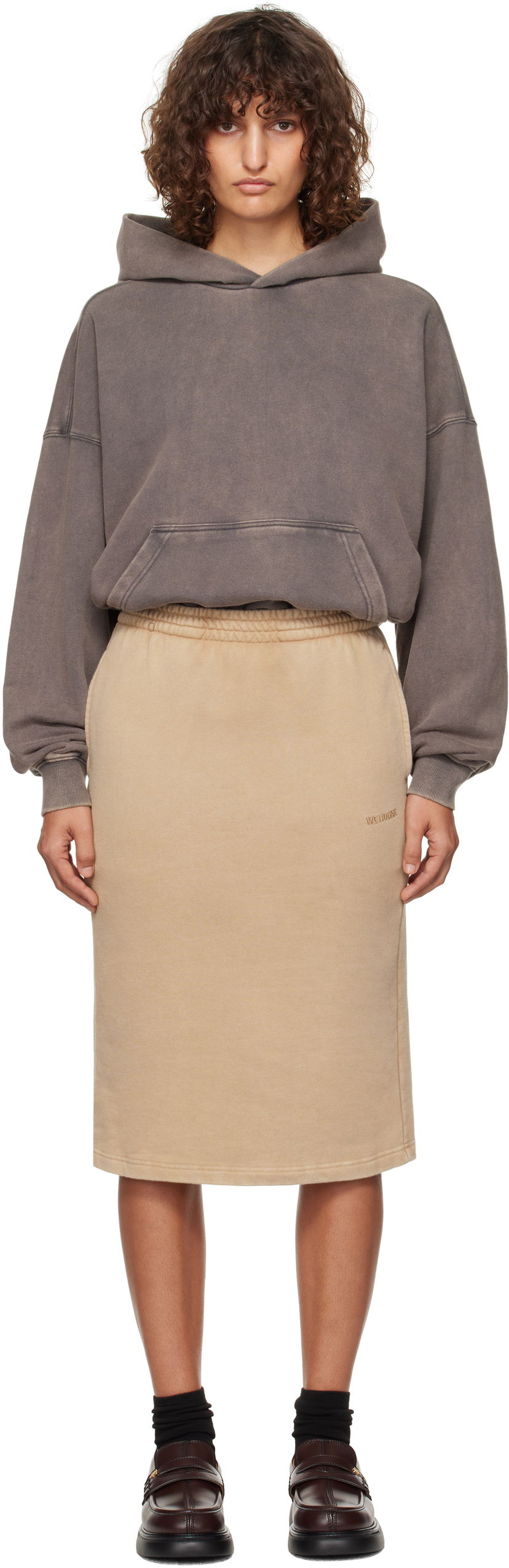 Nederdel We11done Layered Hoodie Dress Beige | WD-TO3-24-851-W-CH