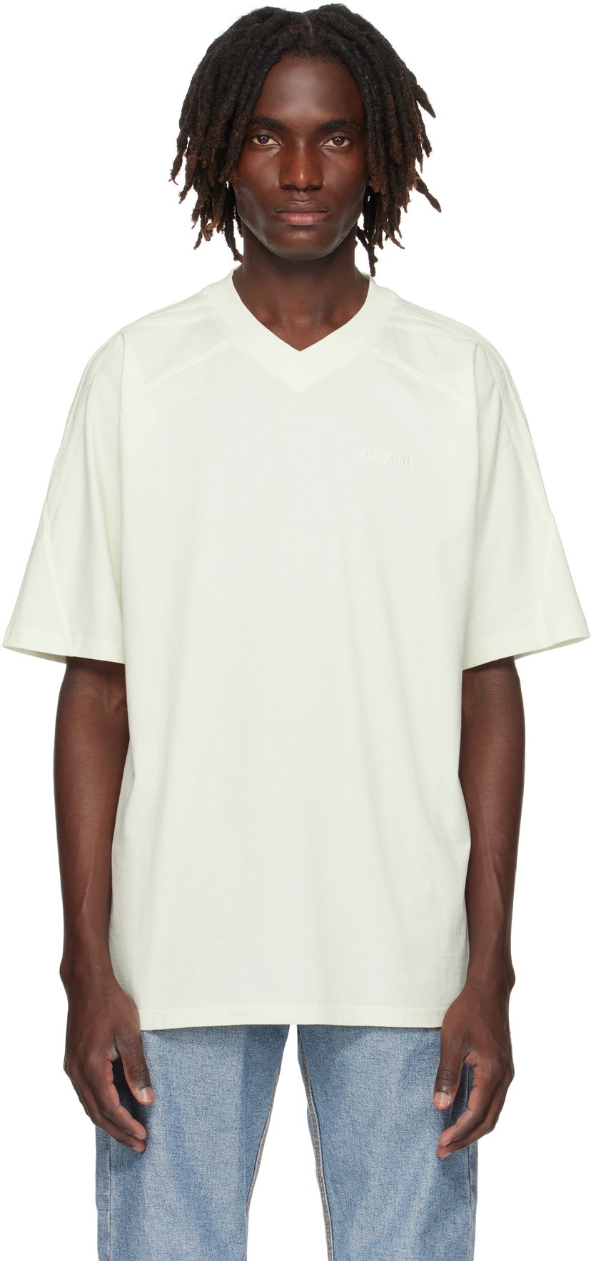 T-shirt VETEMENTS Cut-Up V-Neck T-shirt Hvid | UH76TR260I
