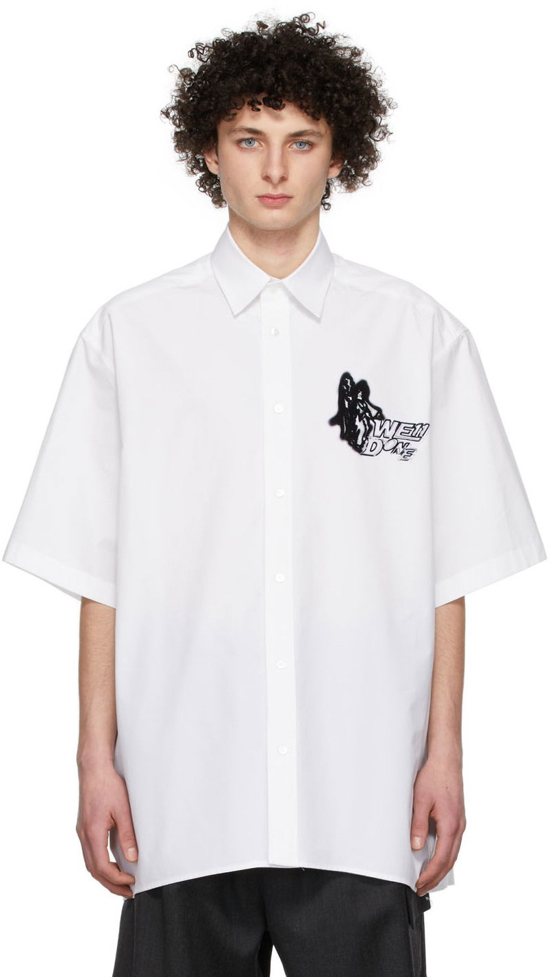 Skjorte We11done We11done Cotton Graphic Shirt Hvid | WD-BL1-22-101-U-WH