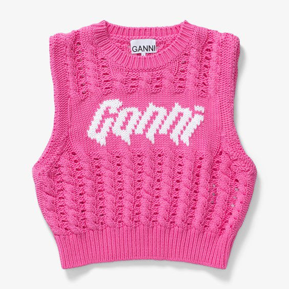 Crop top GANNI Viscose Rope Cropped Vest Lyserød | K1849-534, 0