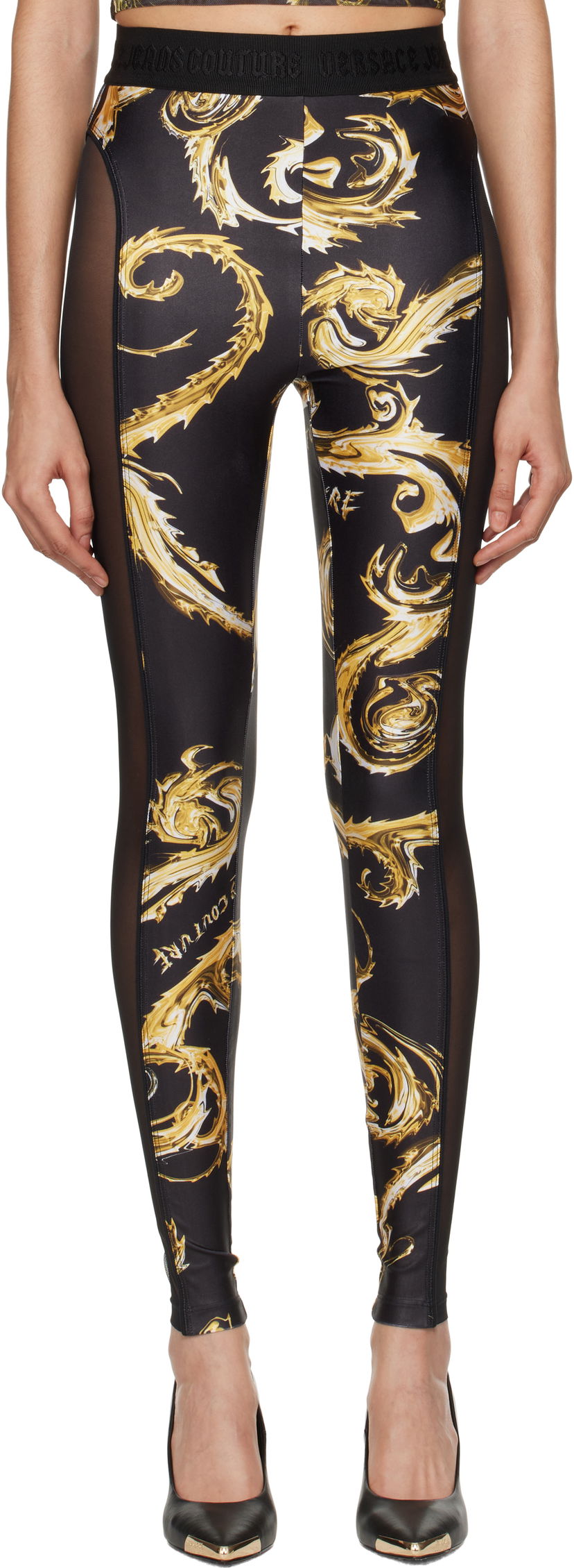 Leggings Versace Couture Mesh Paneled Leggings Sort | E77HAC103_EJS360