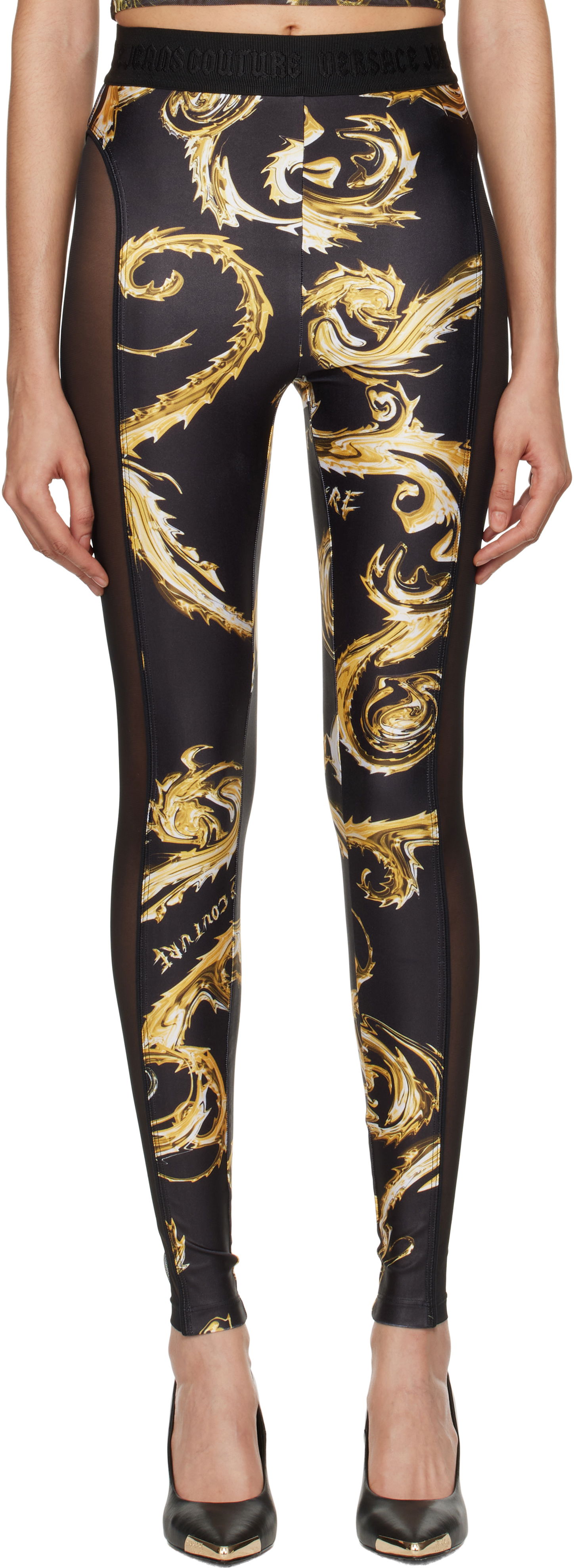 Leggings Versace Couture Mesh Paneled Leggings Sort | E77HAC103_EJS360, 0