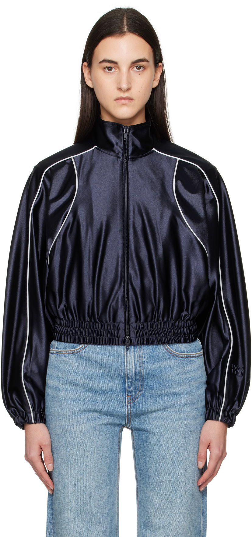 Bomberjakke Alexander Wang Alexanderwang.t Deconstructed Track Jacket Mørkeblå | 4CC1252110