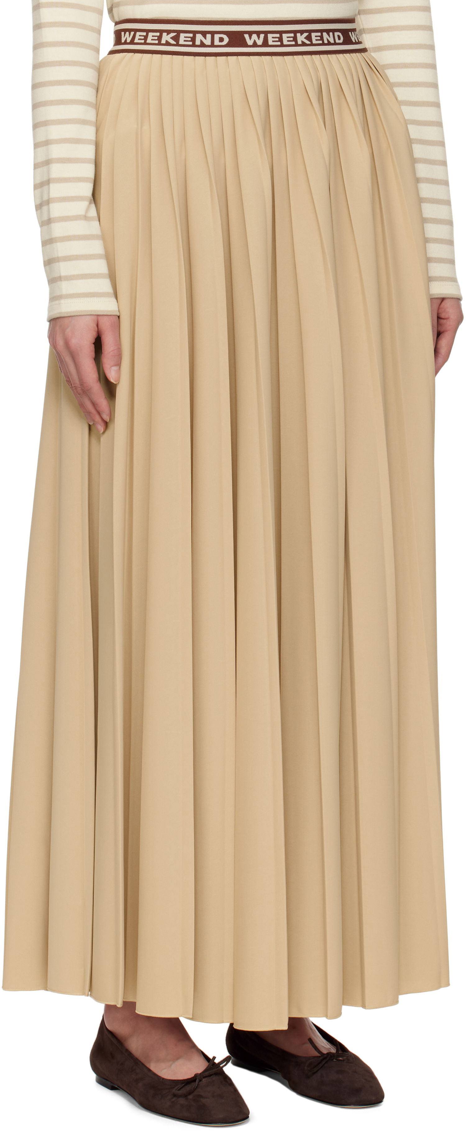 Nederdel Max Mara Weekend Max Mara Bleu Pleated Maxi Skirt Beige | 2515771031600, 1
