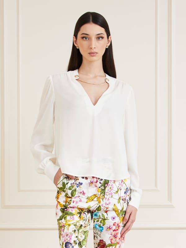 Skjorte GUESS Marciano Chain Collar Blouse Hvid | 4RGH009998Z, 0